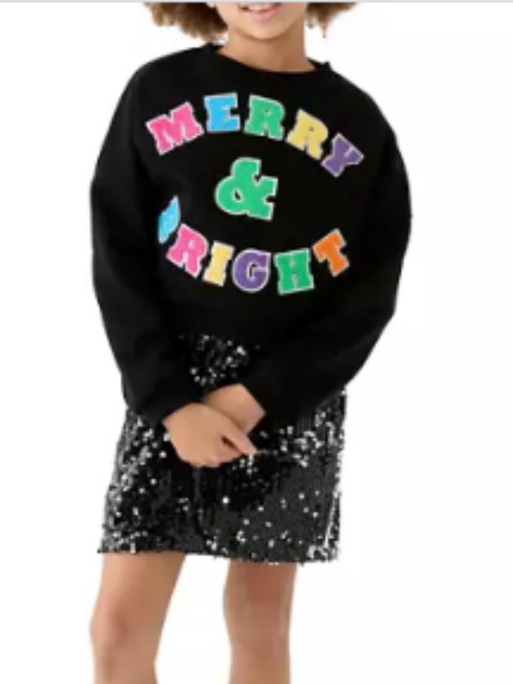 Rare Editions Merry and Bright Sweatshirt Black Crewneck Cropped 10